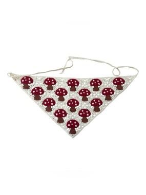 Handmade Cream Crochet Bandana with Red Mushroom Appliqués
